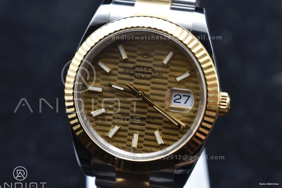 Oyster on YG Textured DateJust 41 Steel Best Sleek 1:1 SS YG Bracelet Clean Dial Edition 904L 126333 608 VR 0513